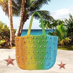 Urban Outfitters NWOT Mazie Shell Rainbow Tote in Crotchet with Shells.